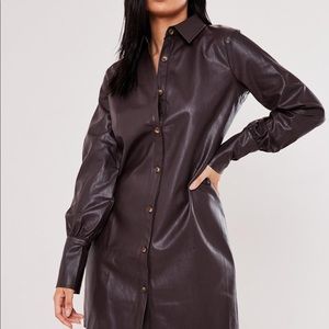 Faux leather shirt dress